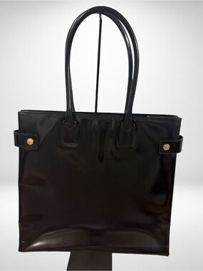 Gucci Women’s Black Patent Leather Tote Bag Gold Hardware Made in Italy Vintage